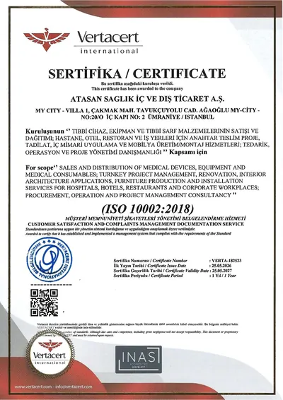 ISO 10002:2018 Müşteri Memnuniyeti ve Şikâyet Yönetimi – ATASAN Sağlık İç ve Dış Ticaret A.Ş.