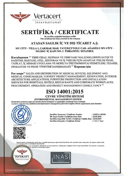 ISO 14001:2015 Çevre Yönetim Sistemi – ATASAN Sağlık İç ve Dış Ticaret A.Ş.