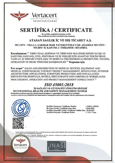 ISO 45001:2018 İş Sağlığı ve Güvenliği Yönetim Sistemi – ATASAN Sağlık İç ve Dış Ticaret A.Ş.